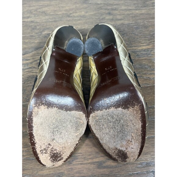 MARC JACOBS Retro Metallic Gold Quilted Peep Toe Heels - Sz 37.5 (7.5 US) - Picture 9 of 10